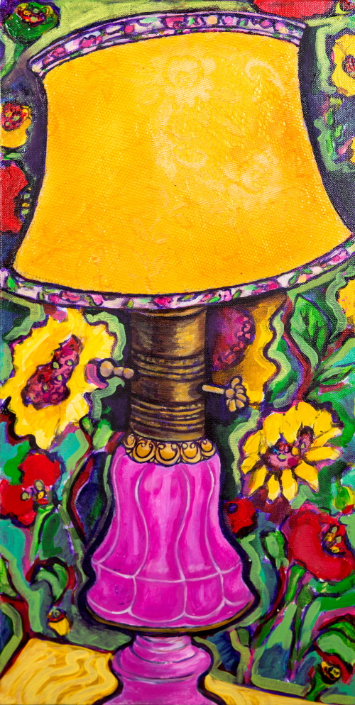 This is a painting of a pink lamp from my childhood home.